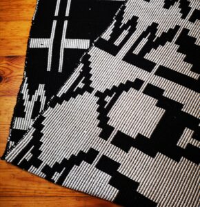 Handwoven Wool / Silk / Cotton Rug or Blanket or Wall Hanging Home Decor. Black and white Minimalist Optical illusion. "Art-3000"