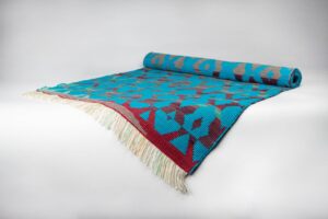 Hand woven Rug / Blanket, Home decor, Organic Wool Area Rug, Cotton and wool, "Midnight lake".