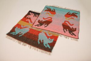 Handwoven Linen Placemat with cute cats, Double sided design table runner home decor,  40x40 cm or 120x40cm