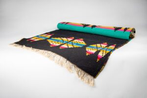 Handwoven Wool Textile Art Rug for Living room. Textile Wall Decor. Floor Runner Decor. Modern Boho Scandinavian Multicoloured Black Design.