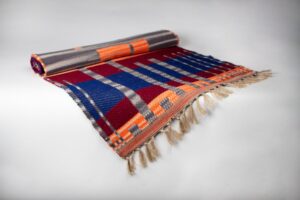 Wool Ikat Textile art. Warm Handwoven Rug for living room. Wall Decor rug. "Autumn window"